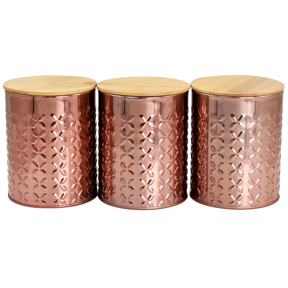 MegaChef Aluminum 3-Piece Kitchen Canister Set, 5-1/2inH x 4-5/16inW x 4-5/16inD, Rose Gold