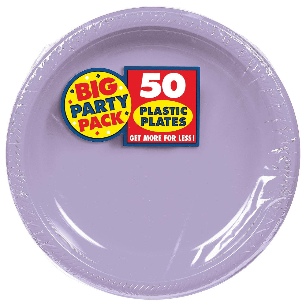 Amscan Round Plastic Plates, 10-1/2in, Lavender, Pack Of 50 Plates