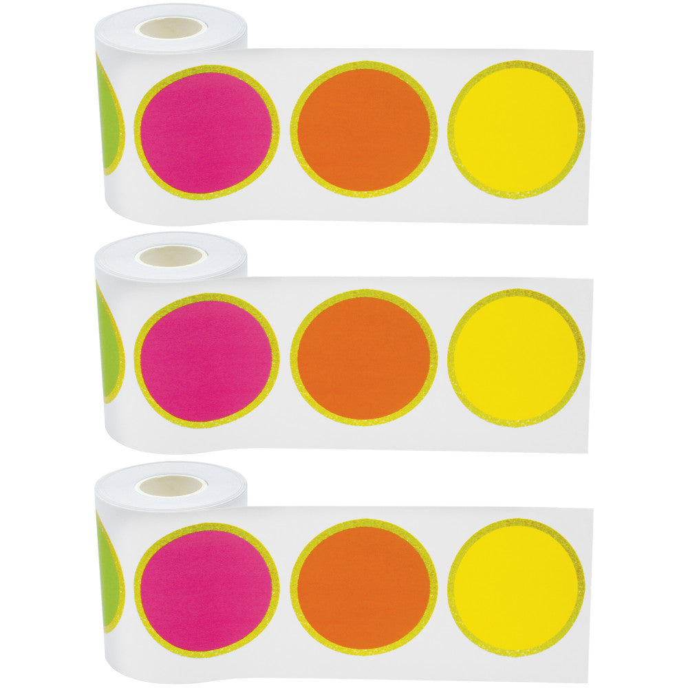 Teacher Created Resources Straight Rolled Border Trim, Confetti Colorful Circles, 50' Per Roll, Pack Of 3 Rolls