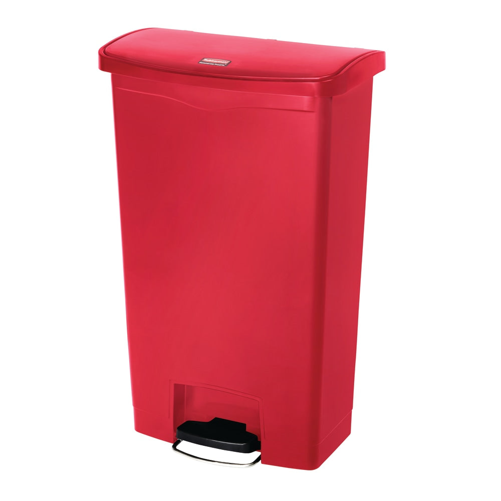 Rubbermaid Slim Jim Rectangular Plastic Wastebasket, Step-On,18 Gallons, Red