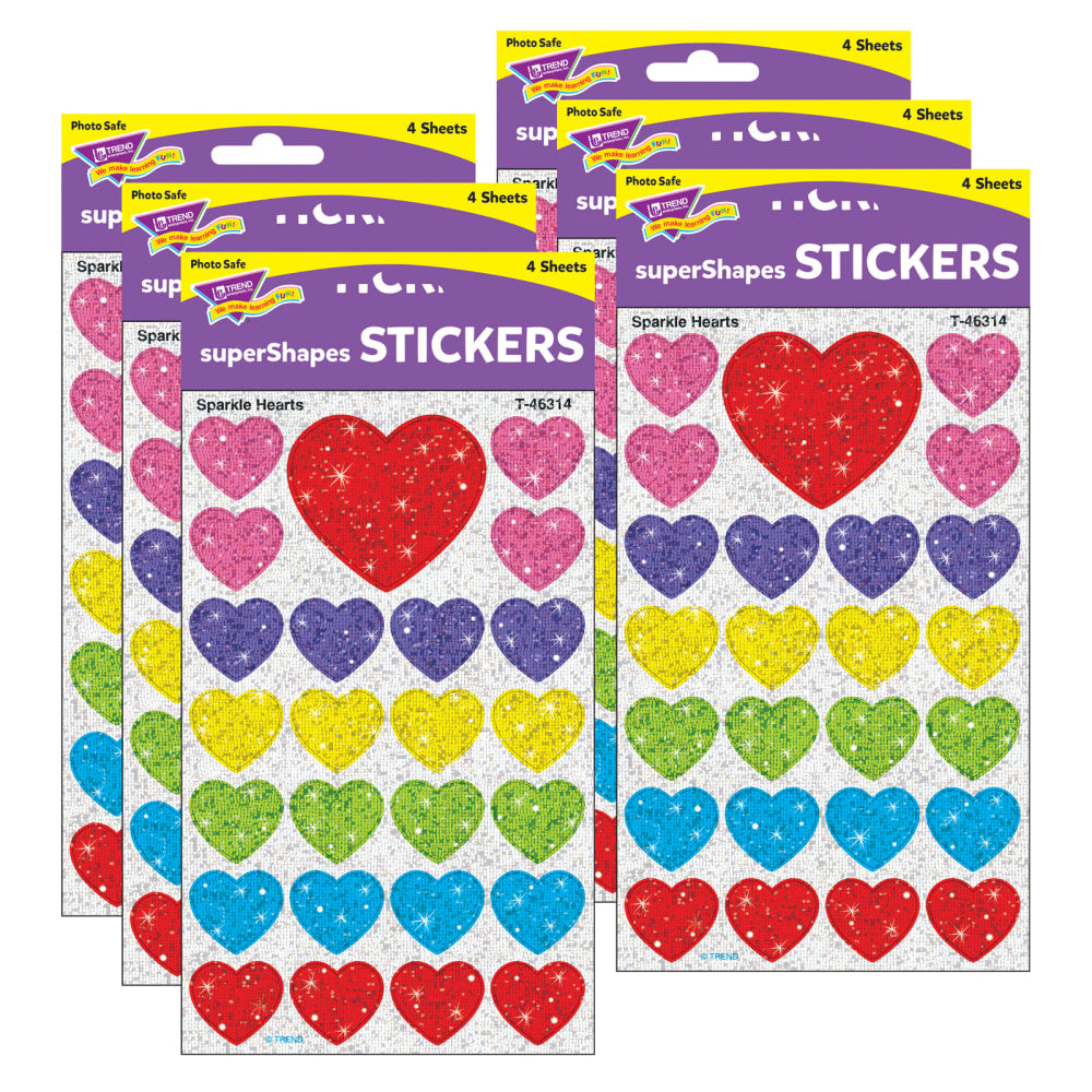 Trend superShapes Stickers, Sparkle Hearts, 100 Stickers Per Pack, Set Of 6 Packs
