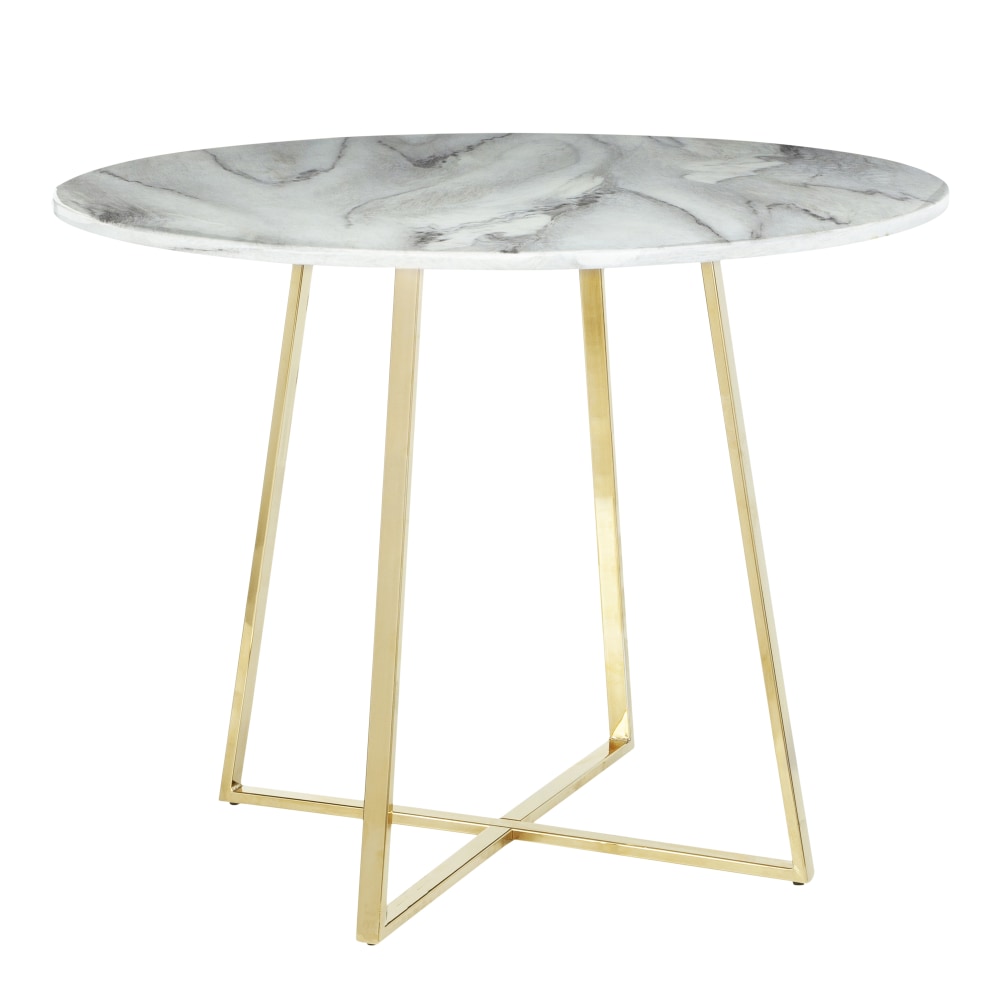 LumiSource Cosmo Marble Dining Table, 31inH x 39-1/2inW x 39-1/2inD, White/Gold