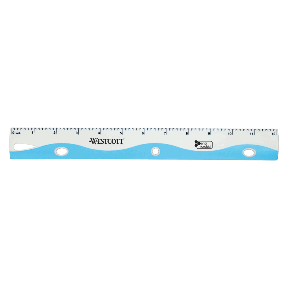 Westcott Ruler Wave School Ruler With Anti-Microbial Protection, 12in, Assorted Colors