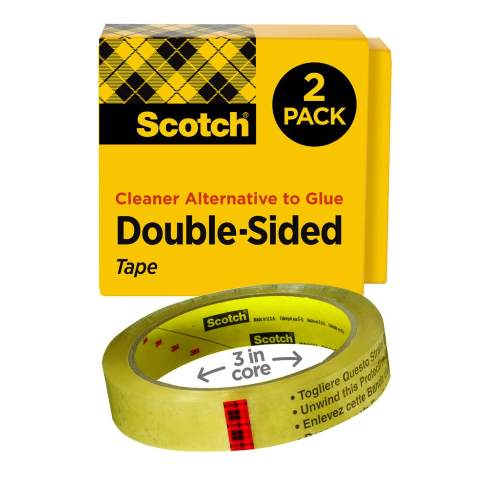 Scotch Double Sided Tape, Permanent, 3/4 in x 1296 in, 2 Tape Rolls, Clear, Home Office and School Supplies