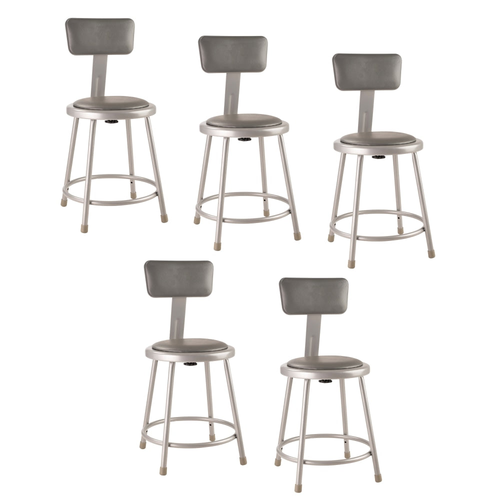 National Public Seating Vinyl-Padded Stools With Backs, 18inH, Gray, Set of 5