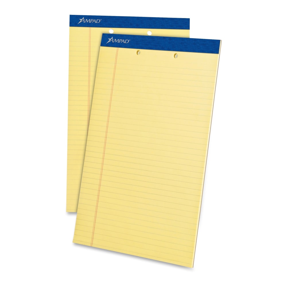 TOPS 2-Hole Punched Perforated Writing Pads, 8 1/2in x 14in, Legal Ruled, 50 Sheets Per Pad, Canary, Pack Of 12 Pads