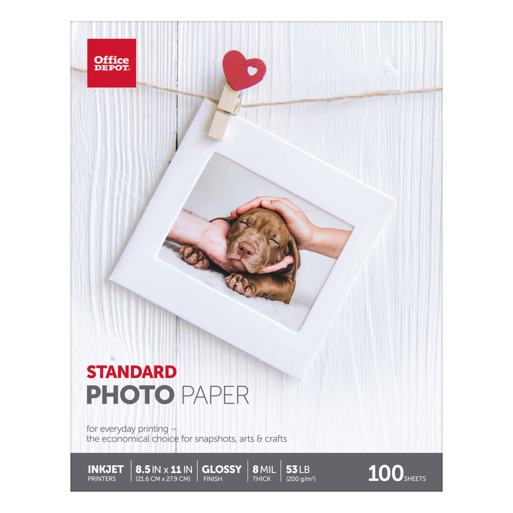 Office Depot Brand Standard Photo Paper, Glossy, Letter Size, White, Pack Of 100 Sheets