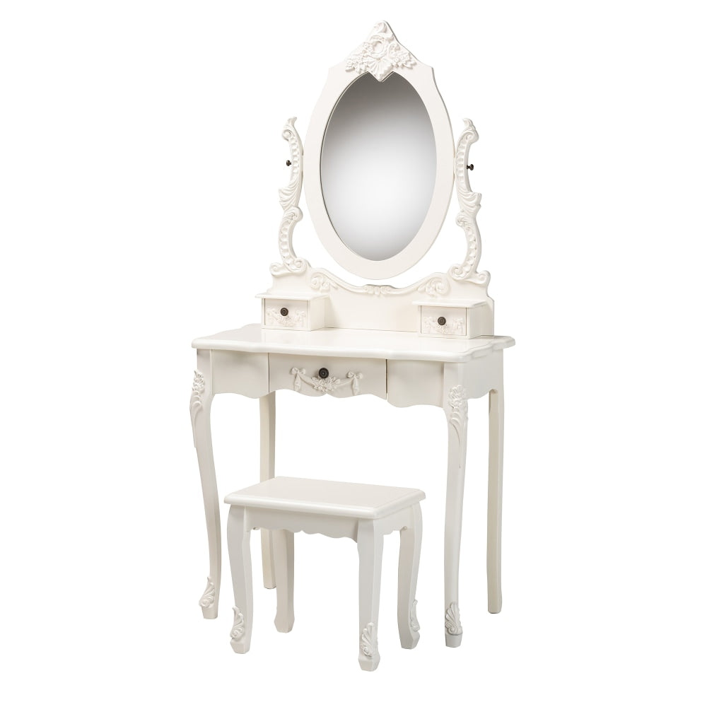 Baxton Studio Macsen Classic And Traditional 2-Piece Vanity Set With Adjustable Mirror, 60-1/4in x 31-1/2in, White