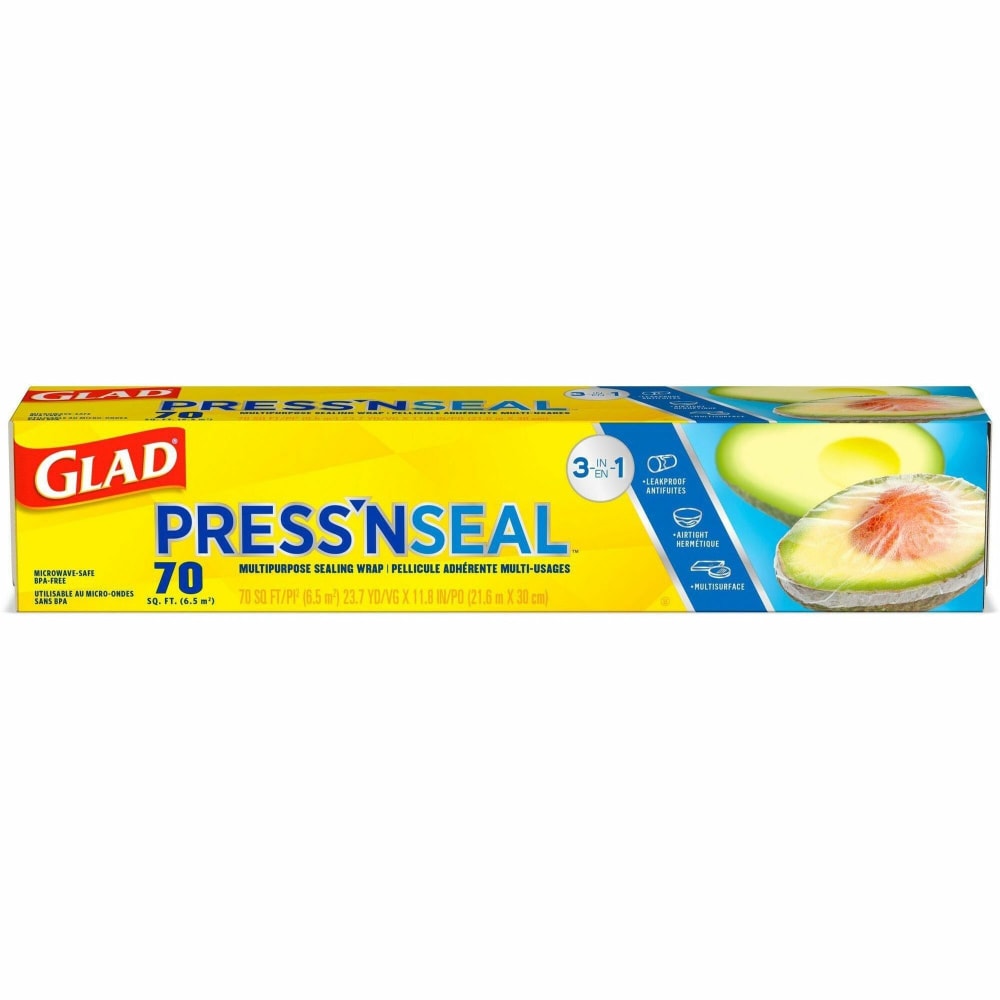 Glad PressN Seal Food Plastic Wrap - 11.80in Width x 71.10 ft Length - Durable, Freezer Safe, Microwave Safe, Cutting Edge - Plastic - Clear - 1Each