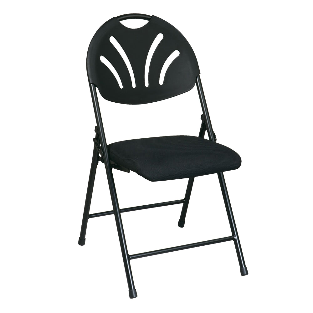 Office Star Fan-Back Stackable Folding Chairs, Black, Set Of 4