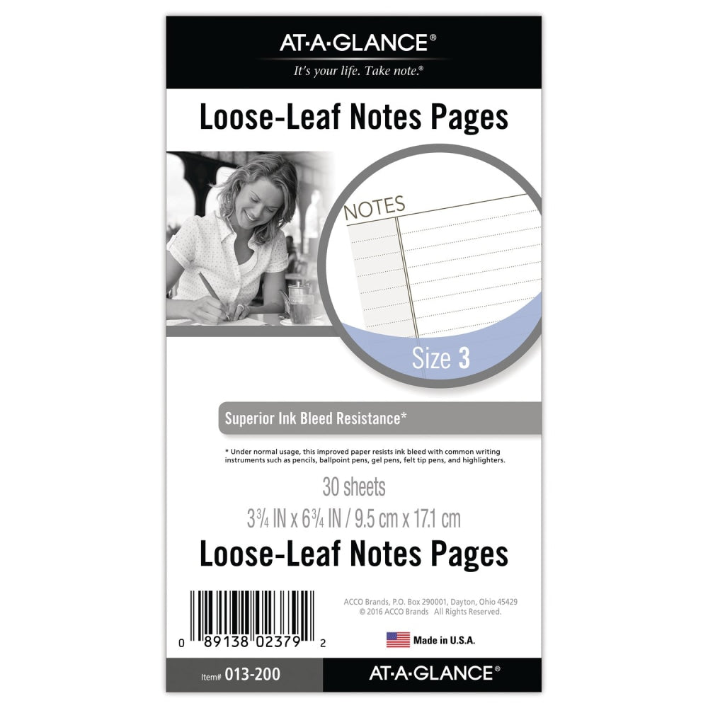 AT-A-GLANCE Undated Notes Pages, Loose-Leaf , 6 Ring, Portable Size, 3 3/4in x 6 3/4in