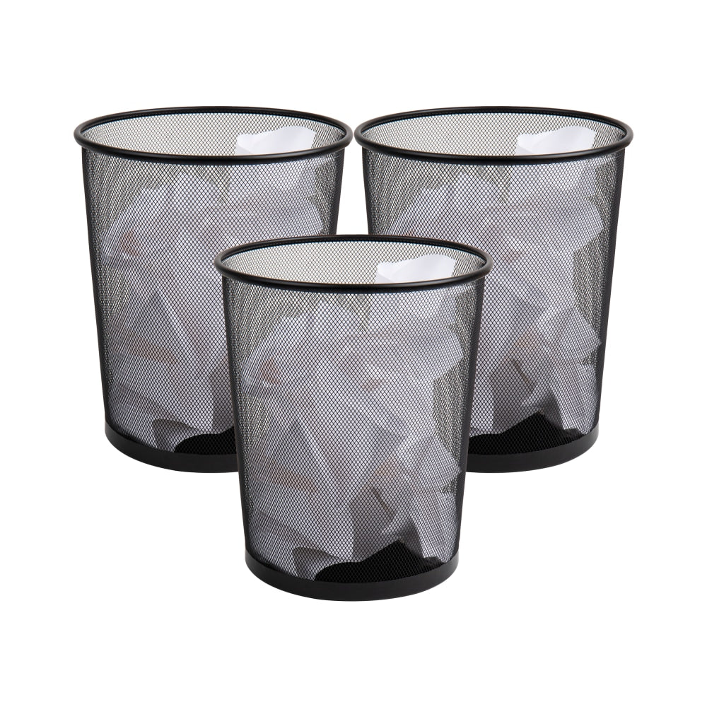 Mind Reader Metal Waste Paper Baskets 4.5-Gallon,13-3/4inH x 11-1/2inW x 11-1/2inL, Black, Set Of 3 Baskets