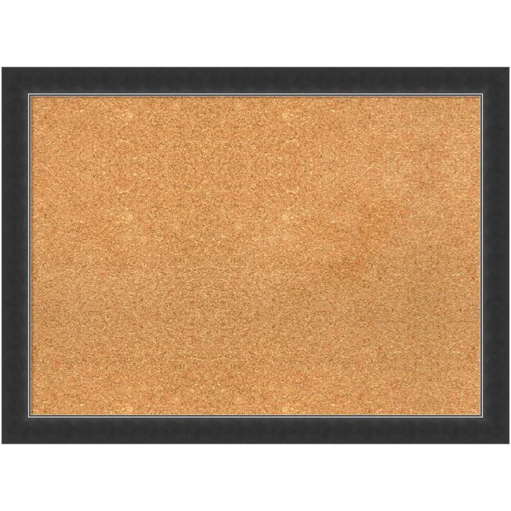 Amanti Art Cork Bulletin Board, 31in x 23in, Natural, Corvino Black Narrow Wood Frame