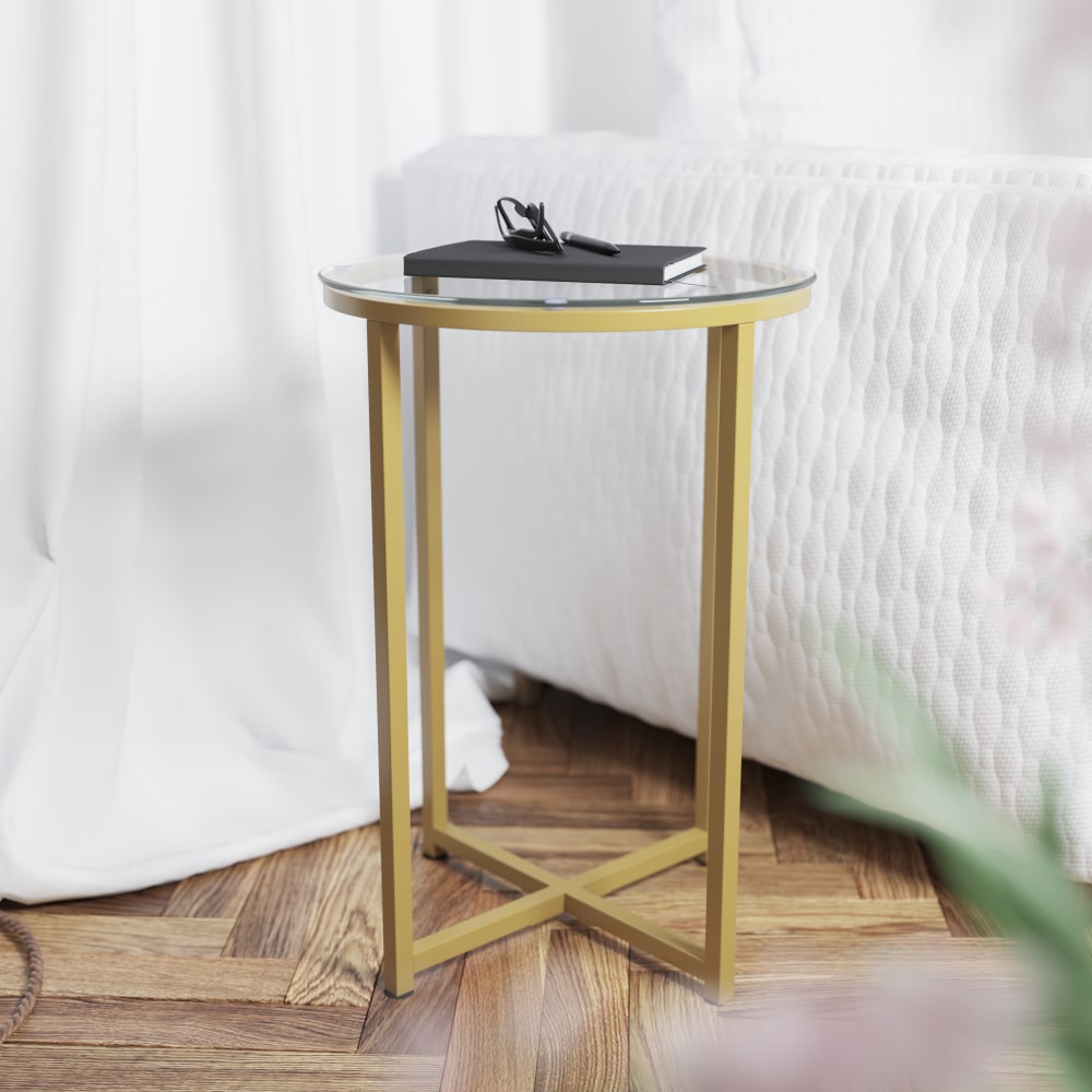 Flash Furniture Round Glass End Table, 23-1/2inH 16inW x 16inD, Clear/Matte Gold