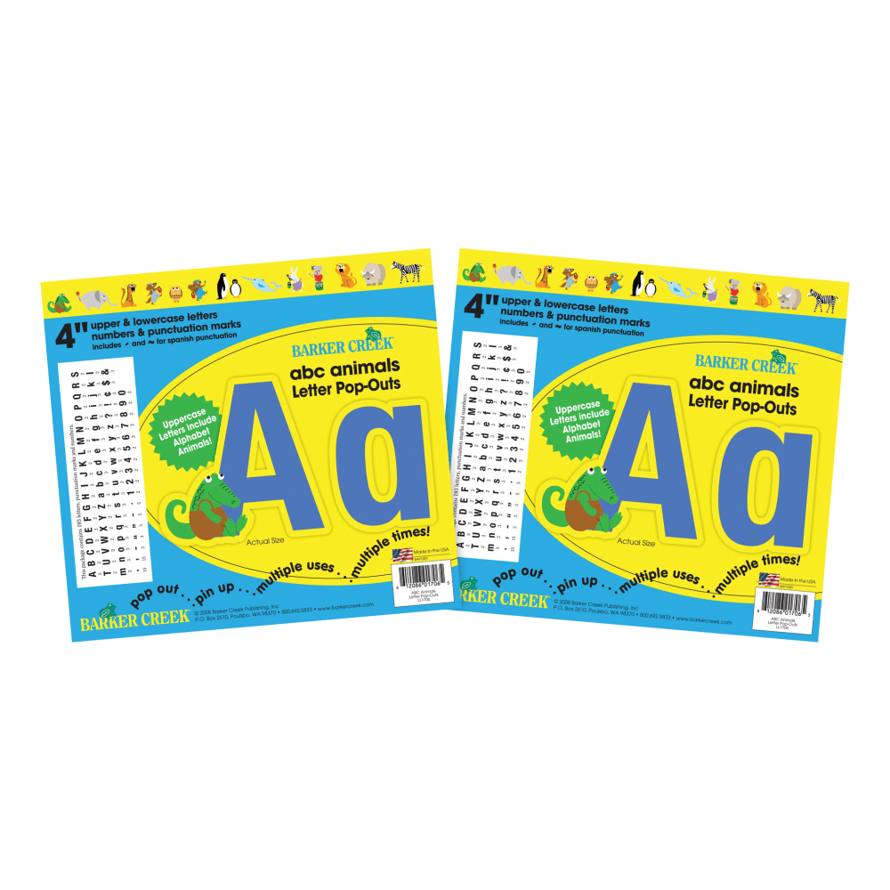 Barker Creek Letter Pop-Outs, 4in, ABC Animals, Pack Of 386