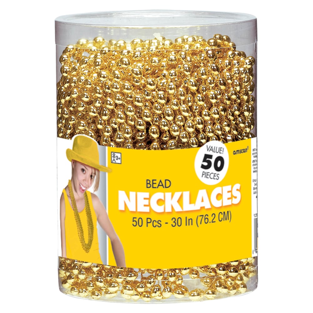 Amscan Bead Necklaces, 30in, Gold, Pack Of 50 Necklaces