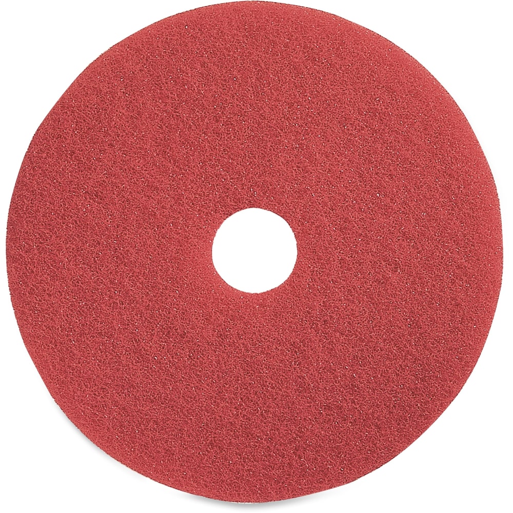 Genuine Joe Red Buffing Floor Pad - 16in Diameter - 5/Carton x 16in Diameter x 1in Thickness - Fiber - Red