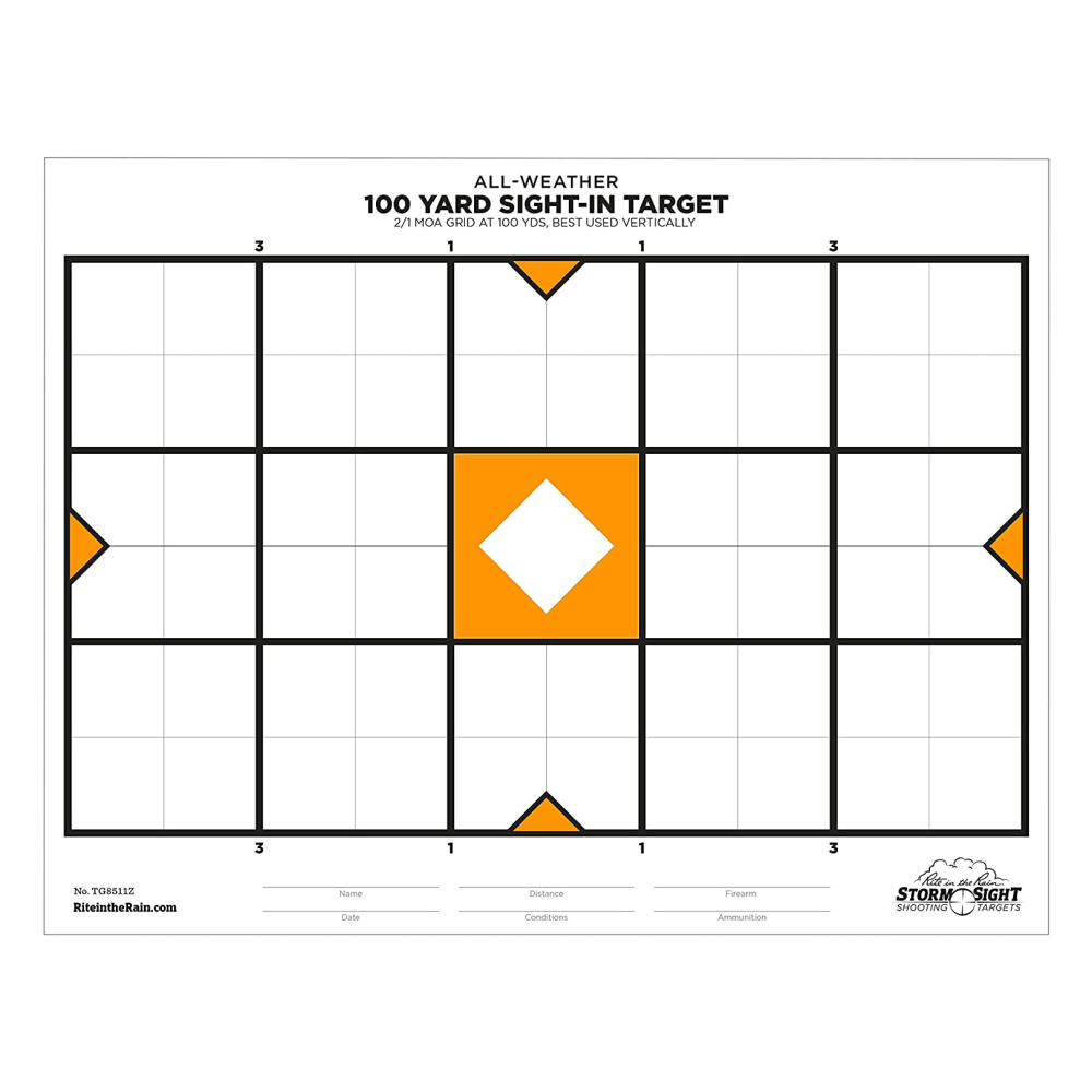 Rite In The Rain All-Weather Range Target, 25 & 100 Yard Zeroing, 22in x 17in