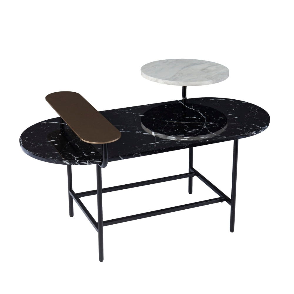 SEI Arcklid Faux Marble Cocktail Table, 23inH x 42inW x 30inD, Black/Gold/White