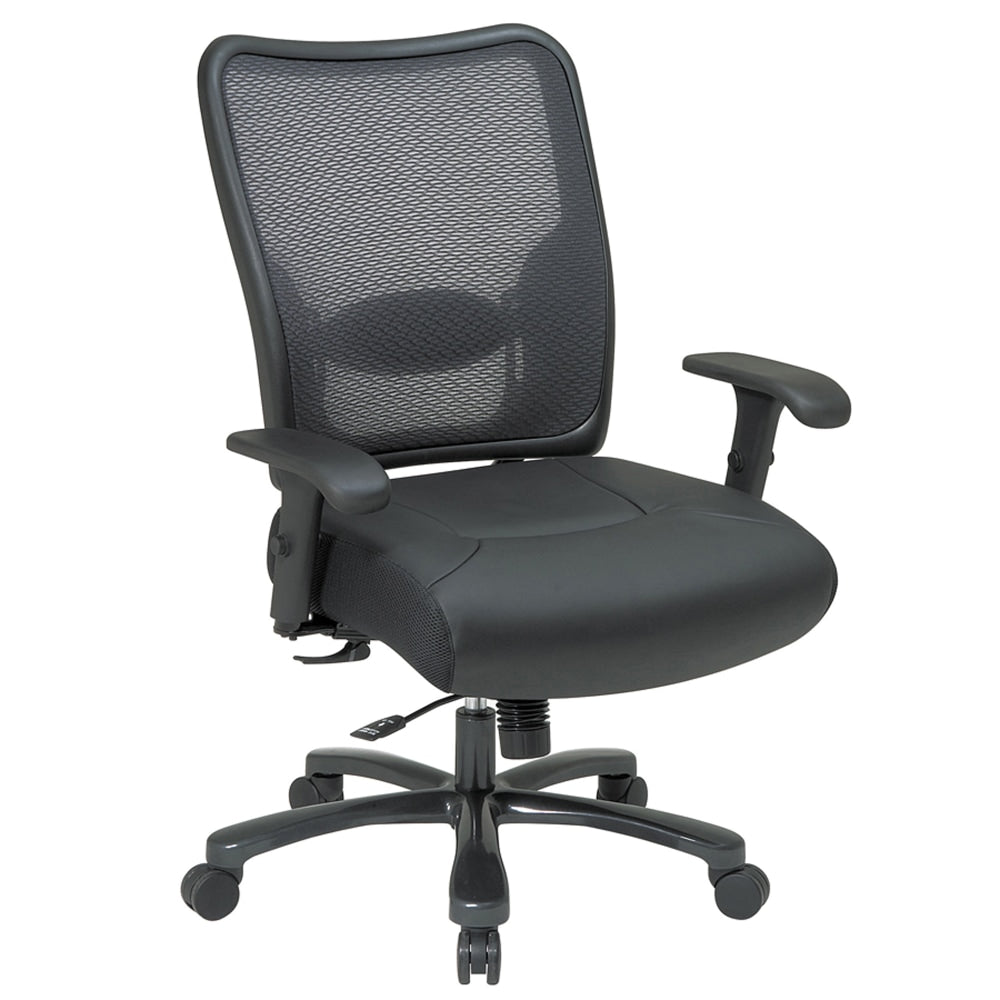 Office Star Big & Tall Bonded Leather/Air Grid Mesh Back High-Back Chair, Black
