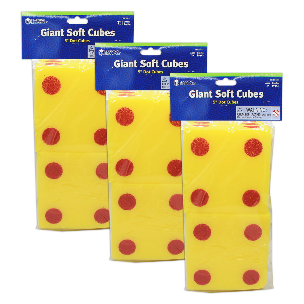 Learning Resources Giant Soft Dot Cubes, 5in, Pre-K to Grade 2, 2 Cubes Per Pack, Set Of 3 Packs