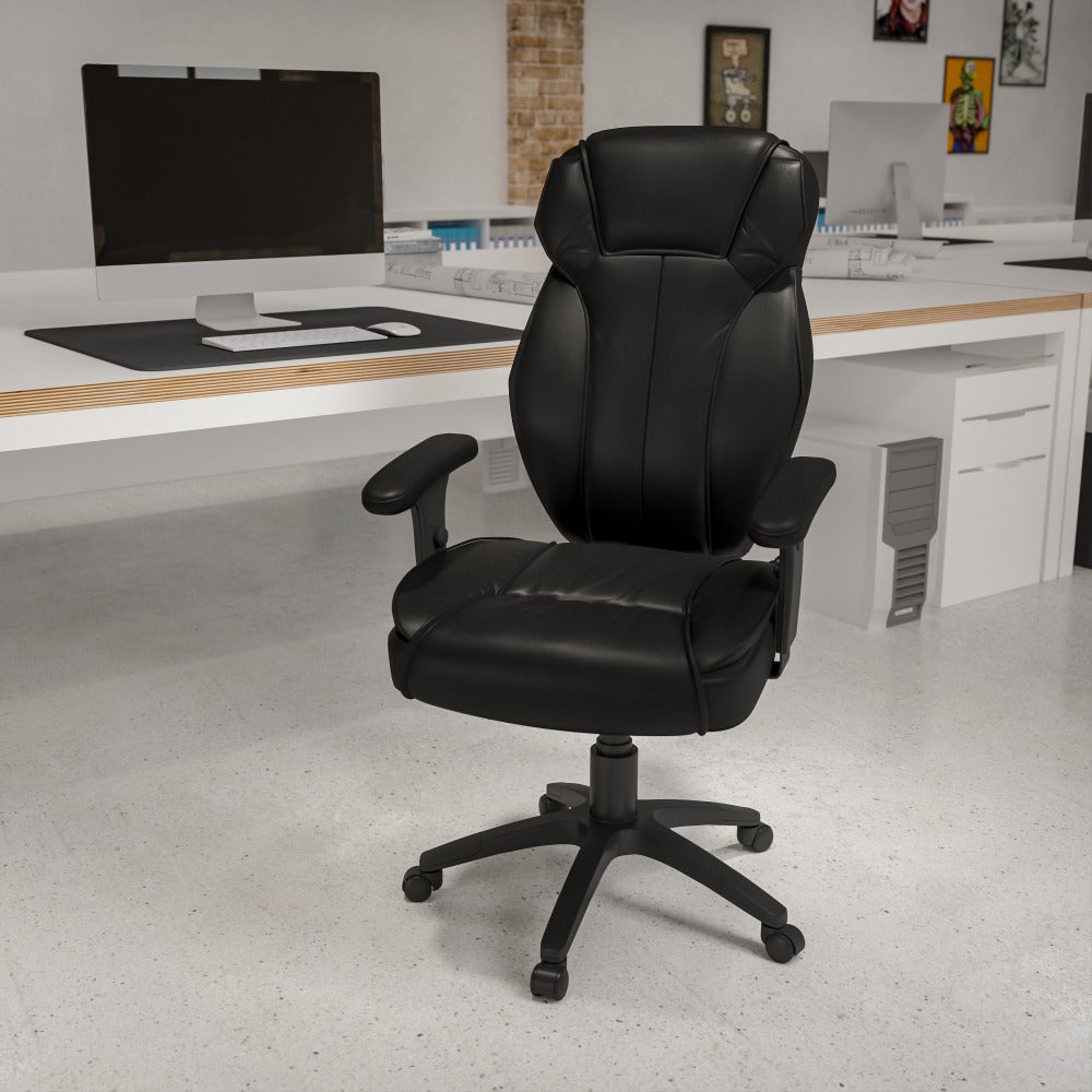 Flash Furniture Ergonomic LeatherSoft Faux Leather High-Back Swivel Chair, Black