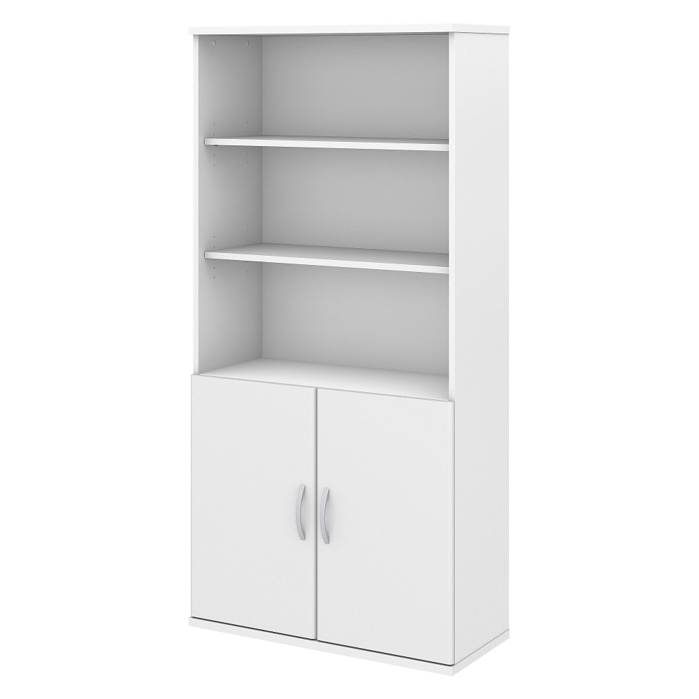 Bush Business Furniture Studio C 73inH 5-Shelf Bookcase With Doors, White, Standard Delivery