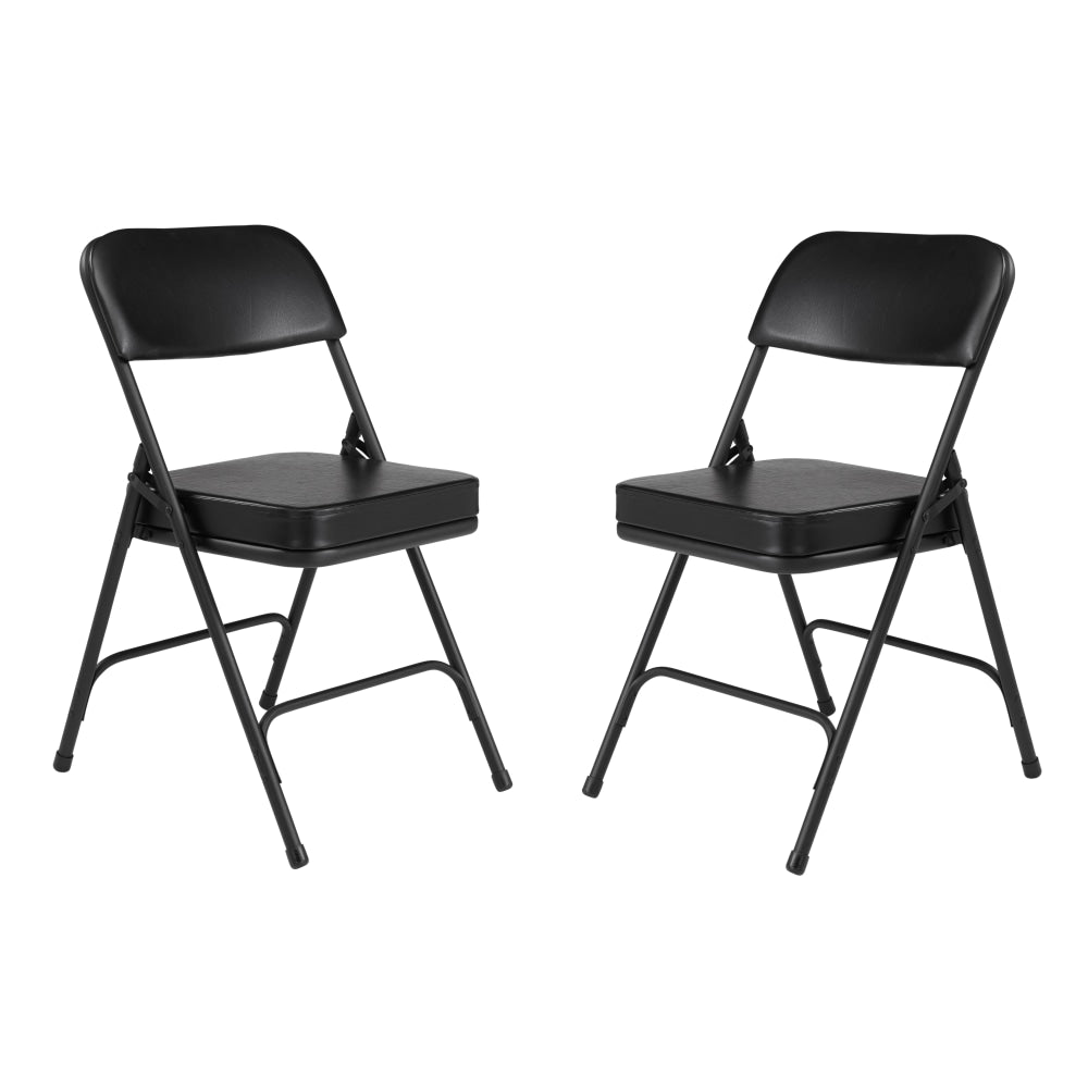 National Public Seating Vinyl-Upholstered Folding Chairs, Black, Set Of 2 Chairs