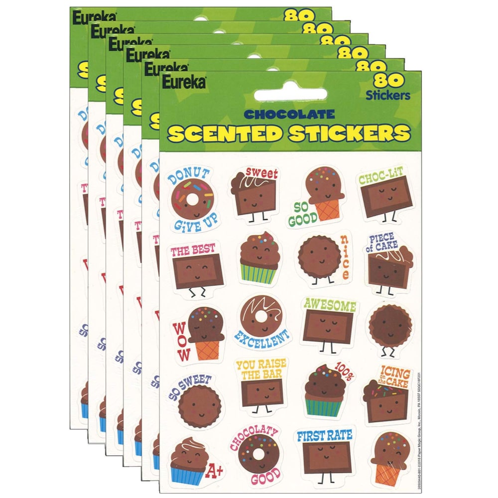 Eureka Scented Stickers, Chocolate, 80 Stickers Per Pack, Set Of 6 Packs