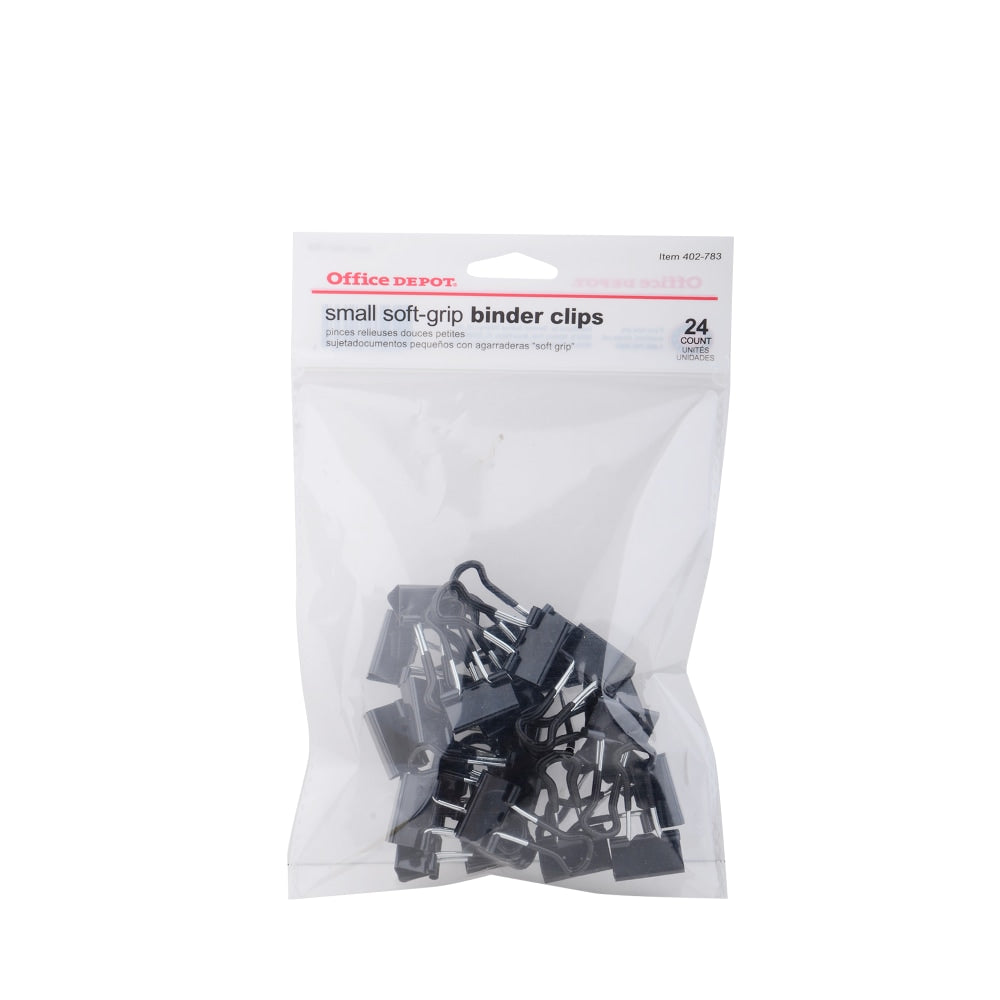 Office Depot Brand Binder Clips, Small, 3/4in Wide, 3/8in Capacity, Black, Pack Of 24