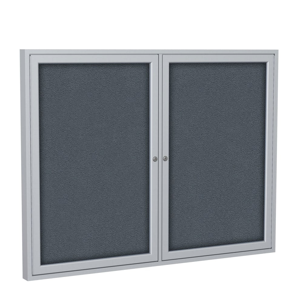 Ghent Traditional Enclosed 1-Door Fabric Bulletin Board, 36in x 24in, Gray, Satin Aluminum Frame