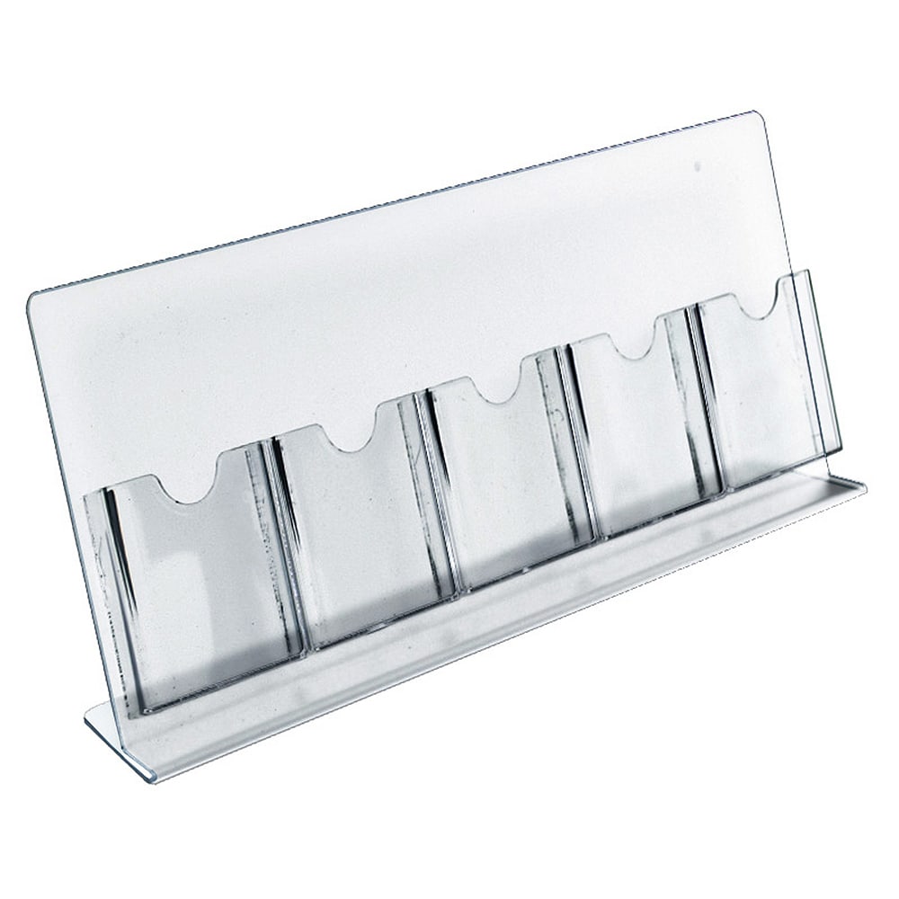 Azar Displays Slant-Back Brochure Holders, 5 Pocket, 8 1/2inH x 22inW x 4inD, Clear, Pack Of 2 Holders