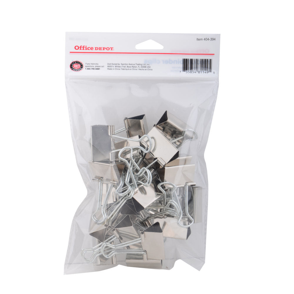 Office Depot Brand Binder Clips, Small, 3/4in Wide, 3/8in Capacity, Silver, Pack Of 24