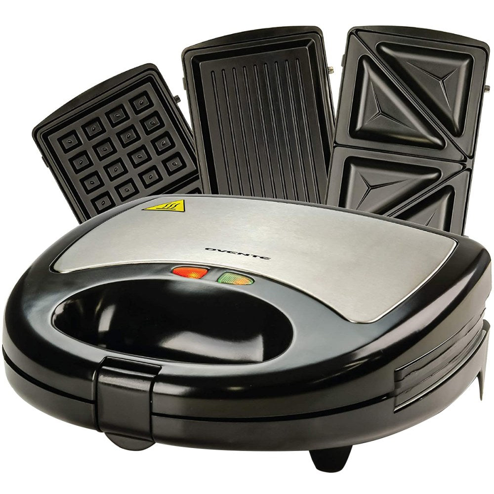 Ovente GPI302B Electric Sandwich Grill Waffle Maker Set, Black