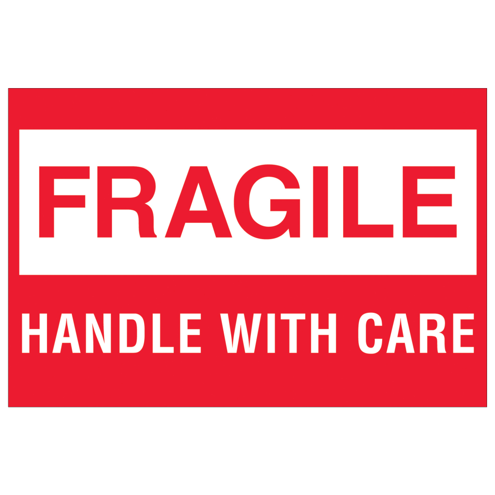 Tape Logic Preprinted Shipping Labels, DL1051, Fragile - Handle With Care Box, Rectangle, 2in x 3in, Red/White, Roll Of 500