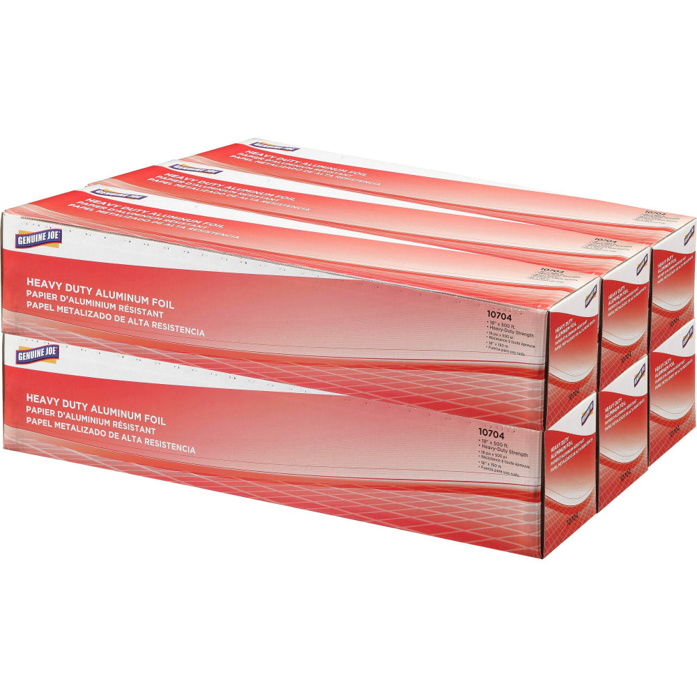 Genuine Joe Heavy-duty Aluminum Foil - 18in Width x 500 ft Length - Heavy Duty, Sturdy, Dispenser, Pliable - Aluminum - Silver - 6 / Carton