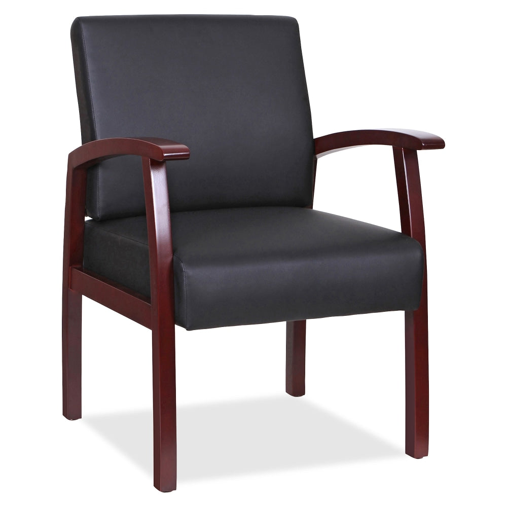 Lorell Bonded Leather/Wood Guest Chair, Black/Mahogany