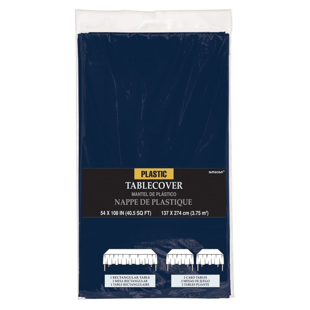 Amscan Rectangular Plastic Table Covers, 54in x 108in, True Navy, Pack Of 7 Table Covers