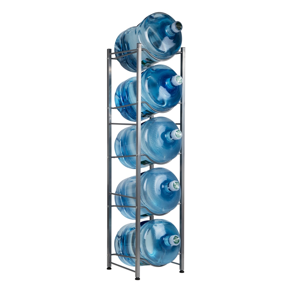 Mind Reader Heavy Duty 5-Tier Water Jug Stand, Metal, 54inH x 13-1/2in L x 13-1/2inW, Silver