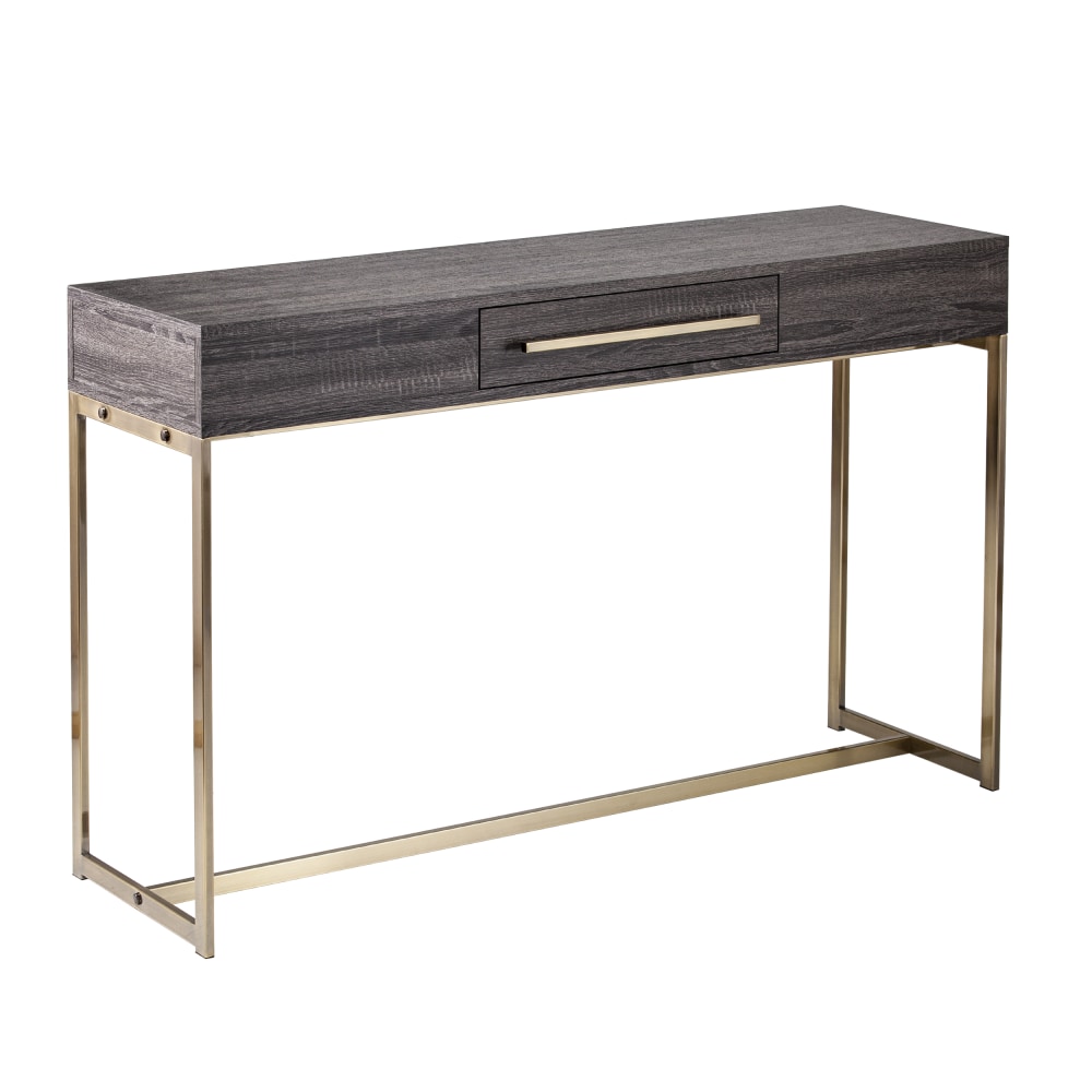 SEI Akmonton Long Console Table With Storage, 29-1/2inH x 47-3/4inW x 15inD, Black/Antique Brass
