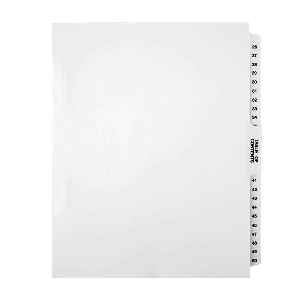 Office Depot Brand Legal Index Exhibit Unpunched Dividers With Laminated Tabs, Black/White, Numbered 26-50