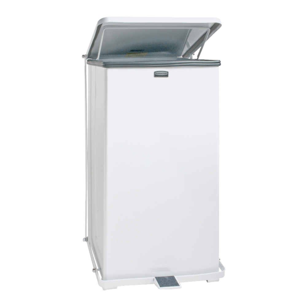 Rubbermaid Defenders Steel Step Can, 24-Gallon, White