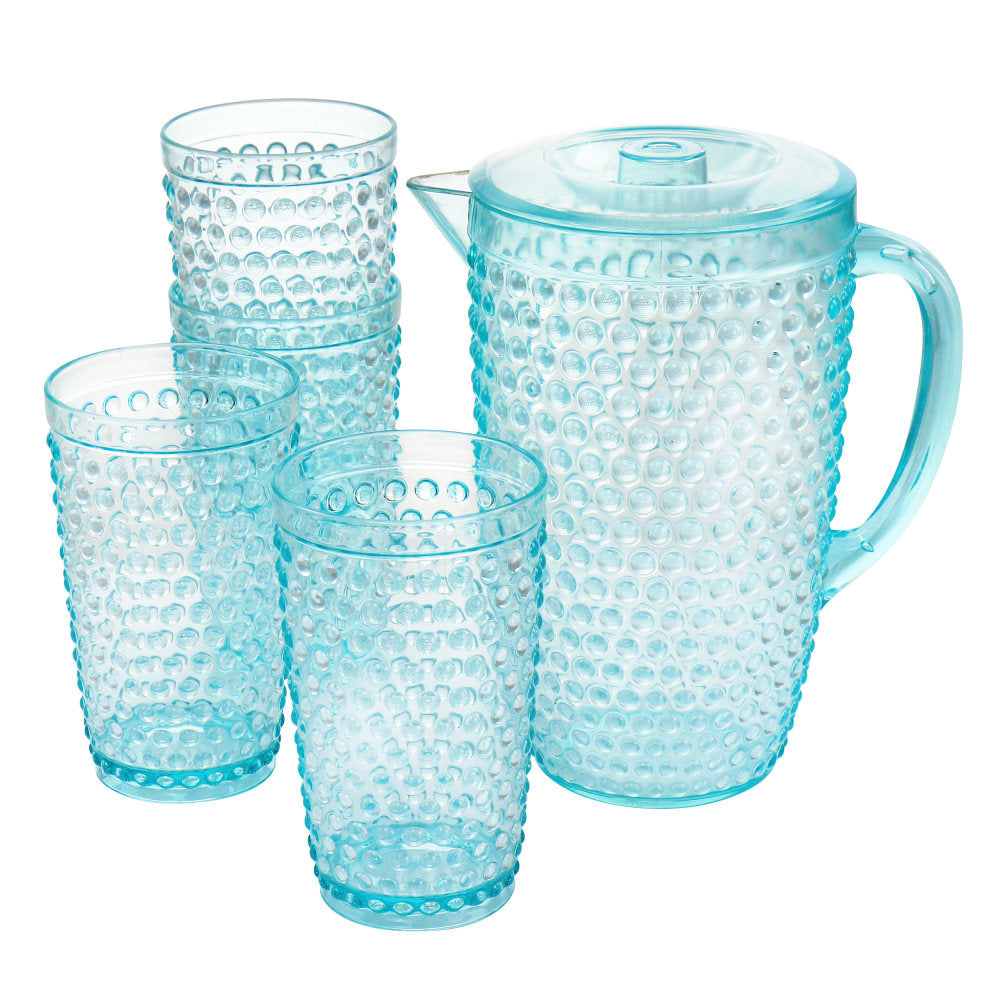 Gibson Home Malone 5-Piece Plastic Pitcher And Tumbler Set, 21 Oz, Light Blue