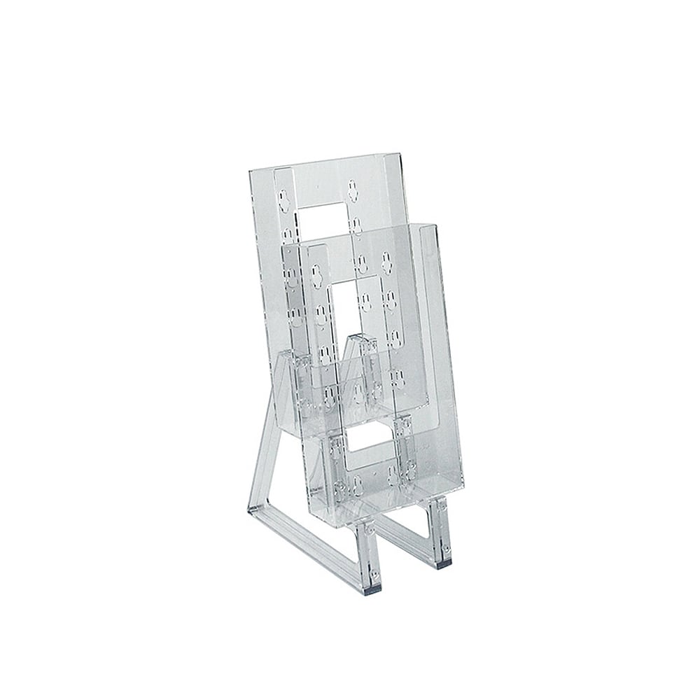Azar Displays 2-Tier Modular Brochure Holders, 2-Pocket, Crystal Styrene, 11 1/2inH x 4 1/2inW x 5 3/4inD, Clear, Pack Of 2