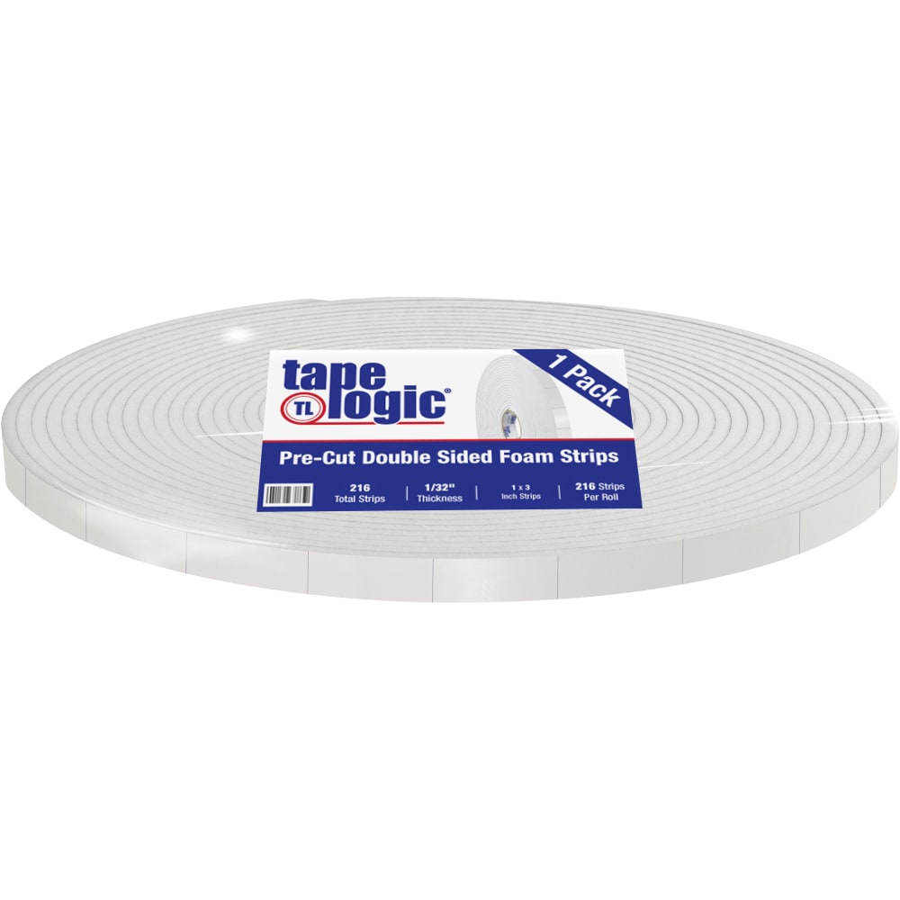 Tape Logic Double-Sided Foam Strips, 3in Core, 1in x 3in, White, Roll Of 216