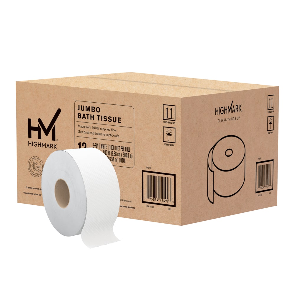 Highmark 2-Ply Jumbo Toilet Paper, 1000ft Per Roll, Pack Of 12 Rolls