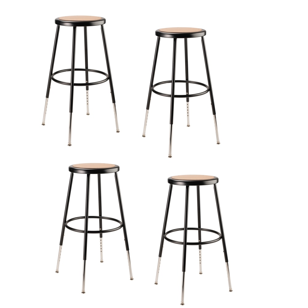 National Public Seating Adjustable Hardboard Stools, 25 - 32 1/2inH, Black, Set of 4