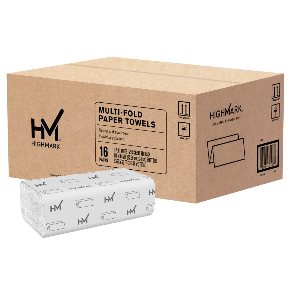 Highmark ECO Multi-Fold 1-Ply Paper Towels, 250 Sheets Per Pack, Case Of 16 Packs