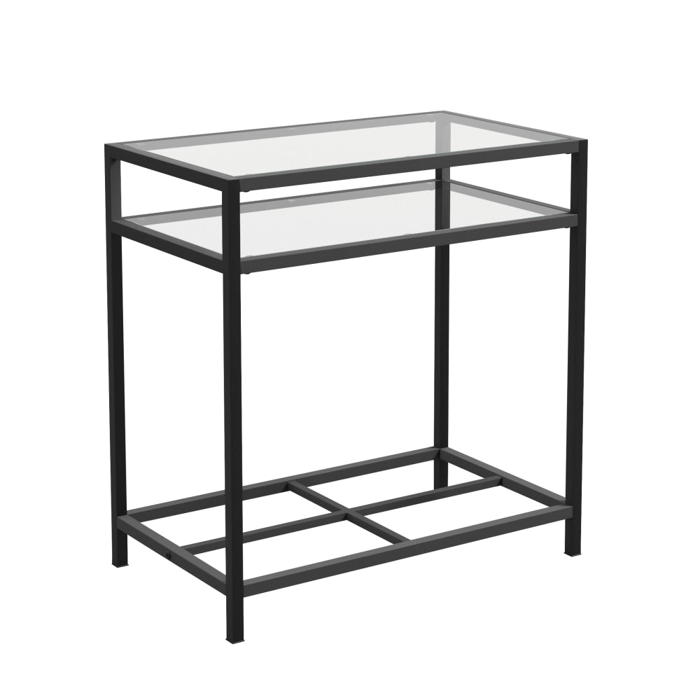 Sauder Carolina Grove Contemporary Glass And Metal Coffee Table, 25inH x 14-1/6inW x 24inD, Clear/Black