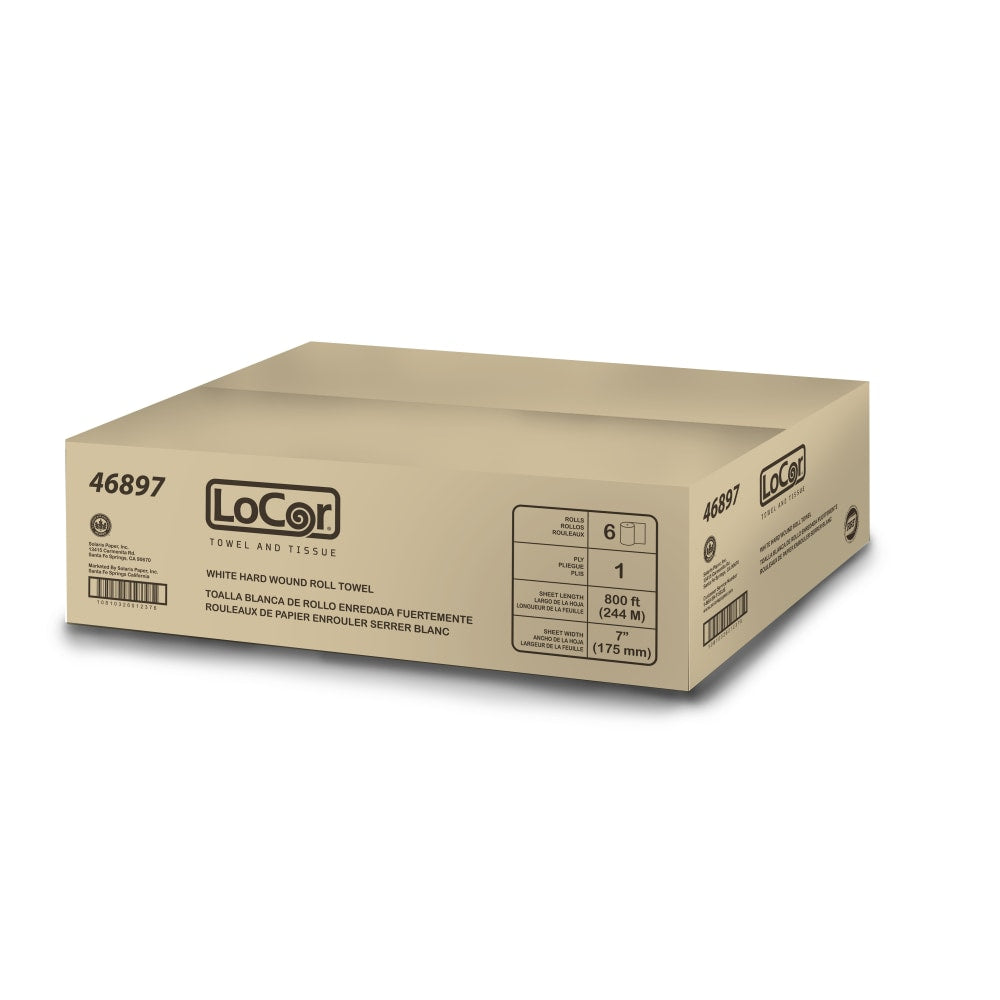 LoCor Mid-Premium 1-Ply Hardwound Paper Towels, 800ft Per Roll, Pack Of 6 Rolls